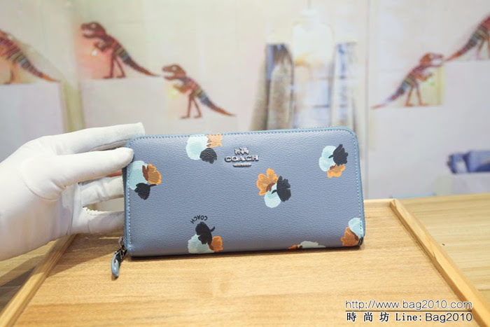 COACH蔻馳 55950 牛皮女錢包 花卉印花塗層 拉鏈錢包  Chz1199
